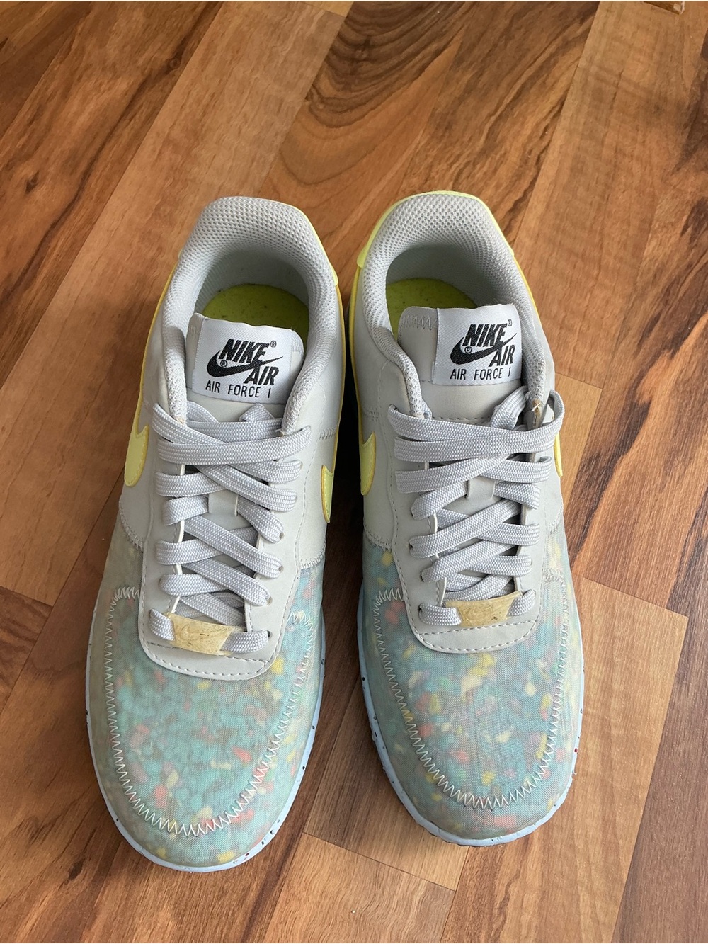 Nike Kids Air Force 1 Low Top Sneakers — White with Yellow & Pastel Confetti